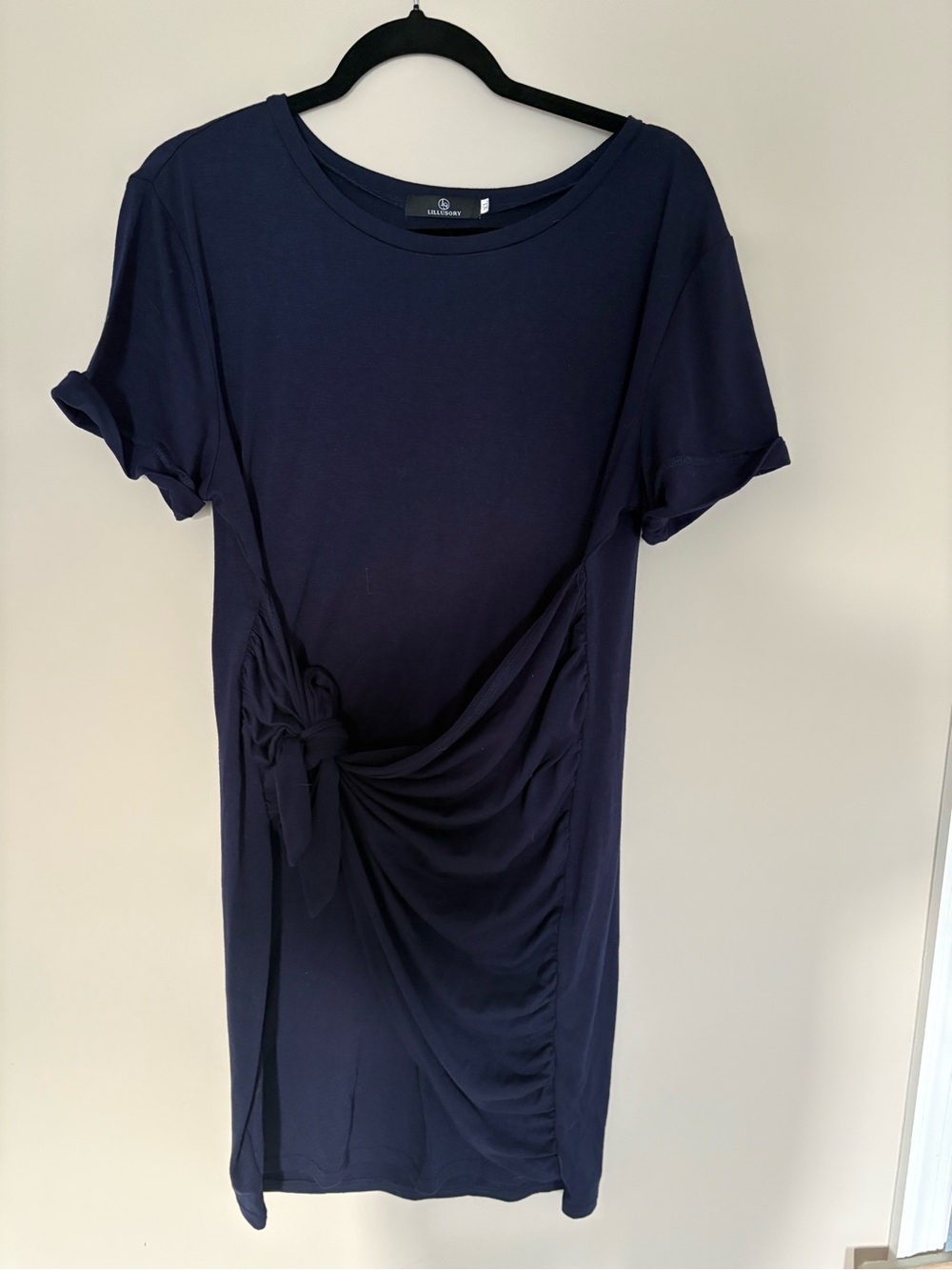 Knotted Side Navy T-Shirt Dress